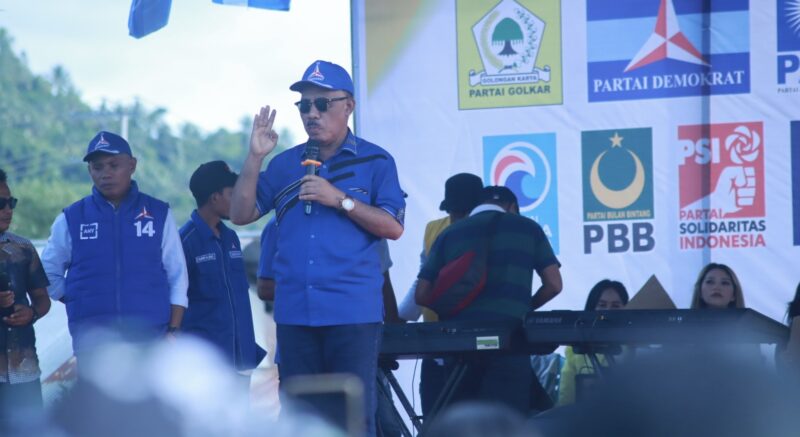 Bupati James Uang, saat sambutan Konsolidasi pemenangan Prabowo-Ghibran, lalu, || Foto: Elang